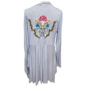 Caite Gray Button-Front Duster Cardigan Dress Size XL MOP Buttons